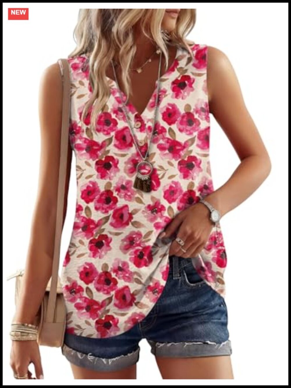 Women's V Neck Button Down Flowy Tank Top Sleeveless Summer Casual Boho
